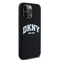 DKNY apvalks no šķidrā silikona MagSafe viedtālrunim iPhone 15 Pro Max ar balto logotipu - melns (m)