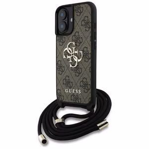 Guess 4G Big Logo Cord Stap viedtālruņa apvalks iPhone 16 - brūns