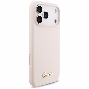 rozā Guess Silicone Script Metal Logo MagSafe vāciņš modeļiem Iphone 18 Pro Max / iPhone 17 Pro Max