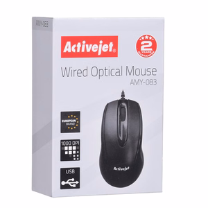 Activejet AMY-083 vadu USB pele (optiskā; 1000 DPI; melna)