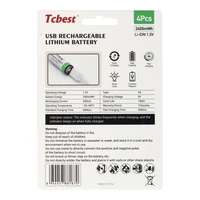 TCBEST uzlādējams akumulators R6 (AA) 1600 mAh ar ligzdu Type C + kabelis USB A uz 4 x Type C 4 gab.