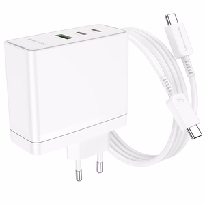Borofone sienas lādētājs BN11 Imperial - USB + 2xType C - QC 3.0 PD 100W ar Type C uz Type C kabeli balts