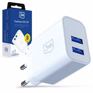 3mk FlowPower 10W 2.4A 2A sienas lādētājs - balts