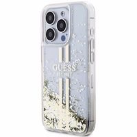 Guess Liquid Glitter Gold Stripes viedtālruņa apvalks iPhone 15 Pro - caurspīdīgs