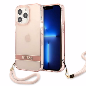 Guess caurspīdīgs siksniņas maciņš iPhone 13 Pro Max rozā