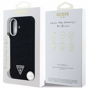 Guess Džinsa trijstūra logotips MagSafe viedtālruņa apvalks iPhone 16 - melns