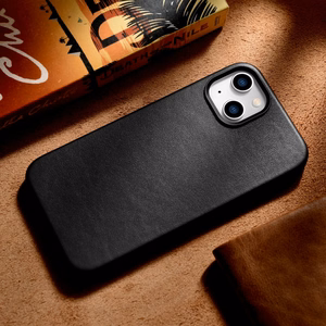 iCarer Case Leather cover for iPhone 14 Plus genuine leather case black (compatible with MagSafe)