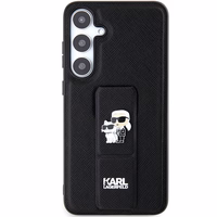 Karl Lagerfeld Gripstand Saffiano Karl&Choupette Pins viedtālruņa apvalks Samsung Galaxy S24+ - melns