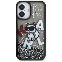 Karl Lagerfeld Liquid Glitter Choupette Logo iPhone 16 macins - melns