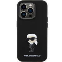 Karl Lagerfeld Silikona Ikonik Metal Pin apvalks viedtālrunim iPhone 15 Pro - melns