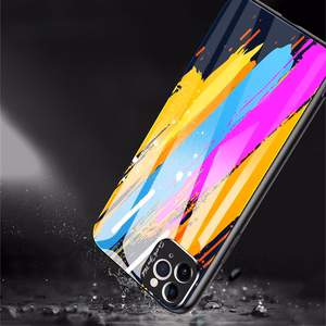 Krāsu stikla viedtālruņa apvalks izturīgs apvalks ar rūdīta stikla aizmuguri un kameras vāciņu iPhone 11 Pro Max raksts 1