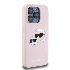 Karl Lagerfeld silikona Karl&Choupette magnētiskais viedtālruņa apvalks iPhone 15 Pro - rozā