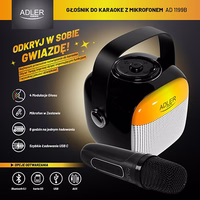 Adler AD 1199 melns Karaoke speaker with microphone - SD/USB/AUX/Bluetooth