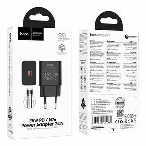 Phone charger Hoco USB C QC PD 25W + cable USB C to USB C N76 black