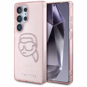Karl Lagerfeld viedtālruņa apvalks ar rhinestones K. Head logotipu Samsung Galaxy S25 Ultra rozā