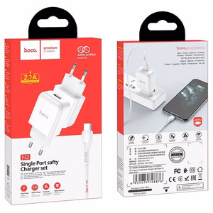 Lādētājs Hoco USB A 2A 10W + kabelis USB A uz USB C N2 balts