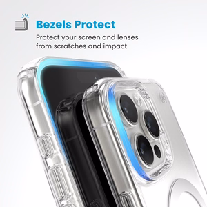 Speck Presidio Perfect-Clear vāciņš ar MagSafe un ClickLock iPhone 16 Pro Max tālrunim, Clear/Chrome
