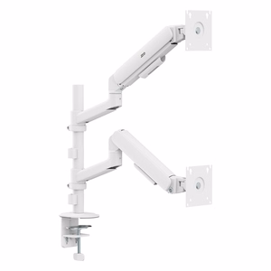 Ergo Office ER-692 W – divu monitoru turētājs ar gāzes atsperēm 17–32 collu ekrāniem, 1–10 kg uz katru, matēti balts