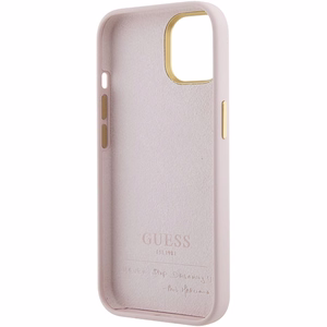 Guess Silikona Script Metal Logo & Frame Viedtālruņa apvalks iPhone 15 - rozā
