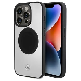 Mercedes Ādas&Alu Magnētiskais viedtālruņa apvalks iPhone 15 Pro - sudraba