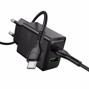 Lādētājs Hoco N71 30W GaN USB-C/USB-A + USB-C uz USB-C kabelis 1.0m melns