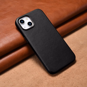 iCarer Case Leather cover for iPhone 14 Plus genuine leather case black (compatible with MagSafe)