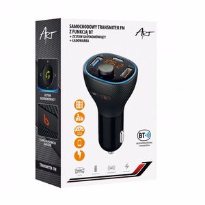 ART FM transmiters bluetooth 5.0 + USB A QC3.0 + Typ C (kopā 30W) FM-73 melns