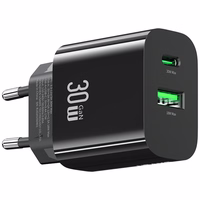 Tīkla lādētājs USAMS CC316 T65 30W 1xUSB-C 1xUSB-A Fast Charging melns