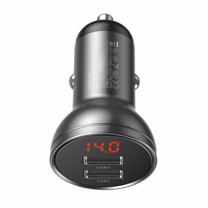 Baseus auto lādētājs ar displeju 2x USB, 4,8A, 24W (pelēks)