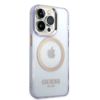 Guess GUHMP14LHTCMU iPhone 14 Pro 6.1" violets/violets cietais apvalks Gold Outline Translucent MagSafe