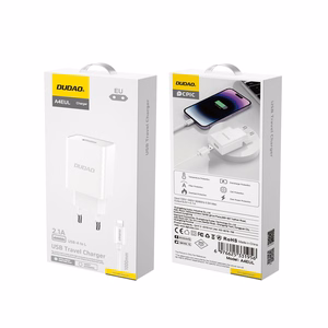 Dudao A4EU USB-A 2.1A sienas lādētājs - balts + USB-A - Lightning kabelis