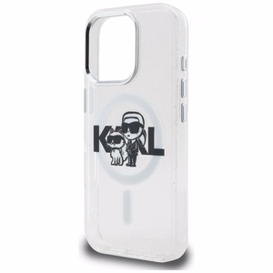 Karl Lagerfeld IML Glitter Karl & Choupette Sketch Logo MagSafe Case for iPhone 16 Pro - Clear