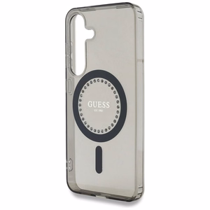 Guess Kristāli Drukāts Klasiskais Logotips Magnētiskais Samsung Galaxy S25 viedtālruņa apvalks melna