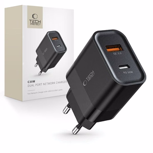 Tech-Protect C30W lādētājs USB-C PD 30W / USB-A QC 3.0 - melns
