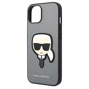 Karl Lagerfeld Saffiano Karl's Head Patch viedtālruņa apvalks iPhone 14 Plus - sudraba