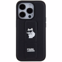 Karl Lagerfeld Gripstand Saffiano Choupette Pins viedtālruņa apvalks iPhone 14 Pro Max - melns