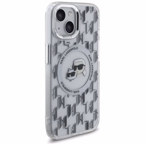 Karl Lagerfeld IML Monogramma Karl & Choupette Head Magnētiskais iPhone 15 viedtālruņa apvalks - caurspīdīgs
