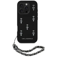 Karl Lagerfeld Saffiano Crystals ar ķēdi viedtālruņa apvalks iPhone 16 Pro - melns