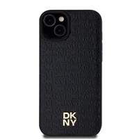 DKNY Ādas raksts metāla logotips Magnētiskais viedtālruņa apvalks iPhone 15 / 14 / 13 - melna