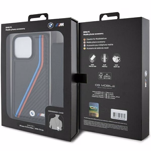 BMW M Edition oglekļa trīskrāsu līnijas un siksna viedtālruņa apvalks iPhone 15 Pro Max - melns