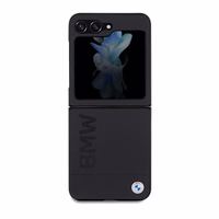BMW ādas Hot Stamp viedtālruņa apvalks Samsung Galaxy Z Flip 5 - melns