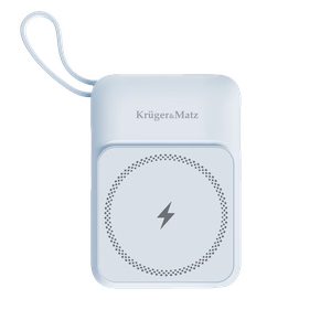 Krüger&Matz magnētiskais bezvadu ārējais akumulators ar kabeli, 10000 mAh, zils