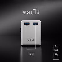 SBS universāls ceļojumu adapteris - EU 2xUSB-A - balts