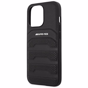 AMG AMHCP14XGSEBK iPhone 14 Pro Max 6.7 - melns ādas vāciņš ar reljefām līnijām