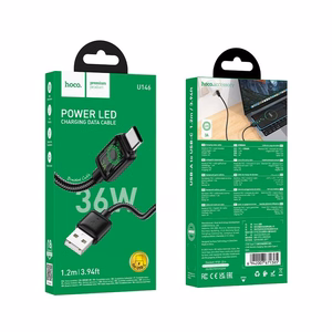 Kabelis ar LCD USB A uz USB C Hoco 3A 1,2 m U146 melns