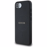 Guess PU Grained Classic Logo viedtālruņa apvalks iPhone 16e ar MagSafe - melns