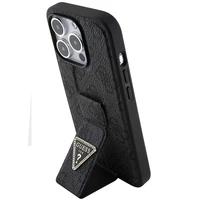 Guess Grip Stand 4G Triangle Strass viedtālruņa apvalks iPhone 15 Pro - melns