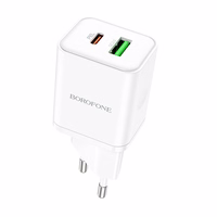 Borofone Sienas lādētājs BN7 - USB + Type C - QC 3.0 PD 20W balts