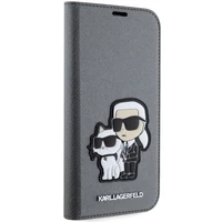 Karl Lagerfeld KLBKP14SSANKCPG iPhone 14 6.1" grāmatas tipa apvalks sudraba Saffiano Karl & Choupette