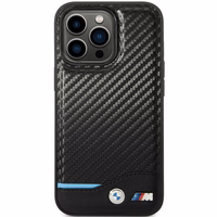 BMW Leather Carbon maciņš iPhone 13 Pro / 13 - melns